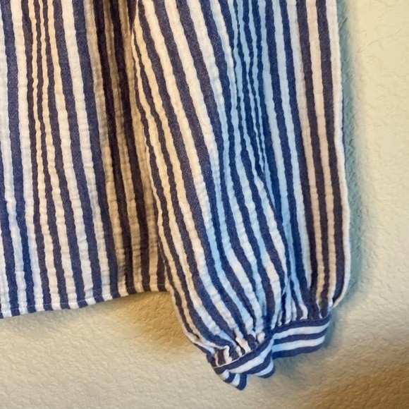 gauze boyfriend waffle striped long sleeve button M women blouse shirt - Picture 4 of 7